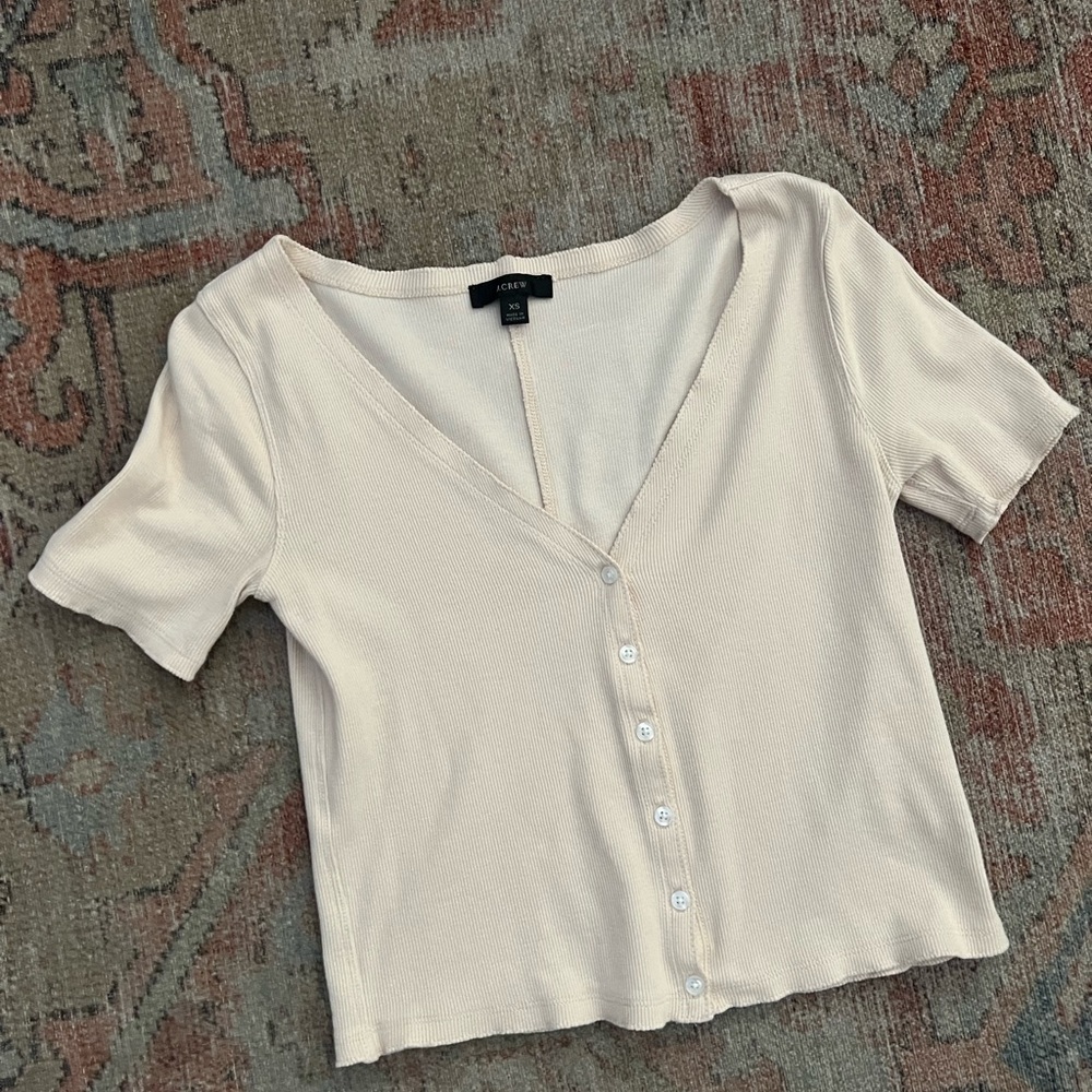 J. Crew Cream Fitted Crop Blouse